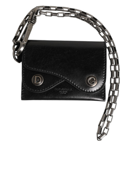 Black Cavallo Leather Wallet Chain Snap Bifold Card Holder Black Cavallo Leather Wallet Chain Snap Bifold Card Holder