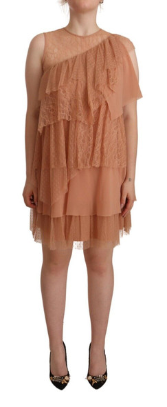 Pink Lace Sleeveless Mini Shift Layered Dress Pink Lace Sleeveless Mini Shift Layered Dress
