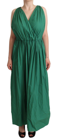 Green Cotton Sleeveless V-neck Dress Green Cotton Sleeveless V-neck Dress