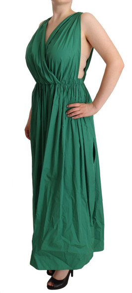 Green Cotton Sleeveless V-neck Dress Green Cotton Sleeveless V-neck Dress