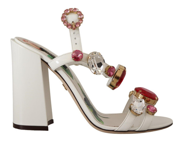 White Leather Crystal Keira Heels Sandals Shoes White Leather Crystal Keira Heels Sandals Shoes