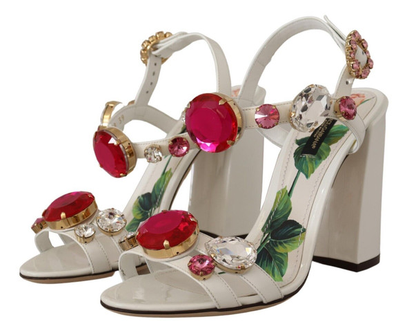 White Leather Crystal Keira Heels Sandals Shoes White Leather Crystal Keira Heels Sandals Shoes