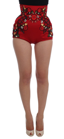 Red Silk Crystal Roses Shorts Red Silk Crystal Roses Shorts