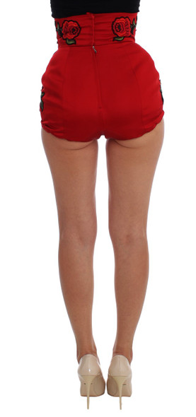 Red Silk Crystal Roses Shorts Red Silk Crystal Roses Shorts