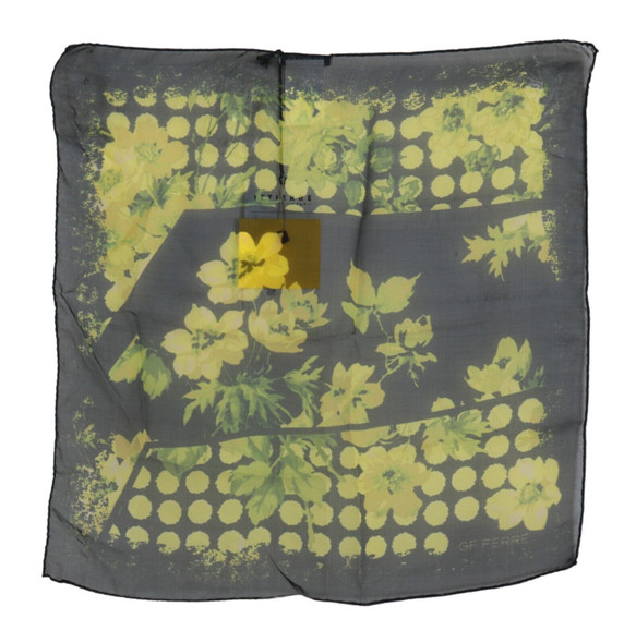 GF Ferre Black Yellow Floral Wrap Shawl Foulard Scarf GF Ferre Black Yellow Floral Wrap Shawl Foulard Scarf