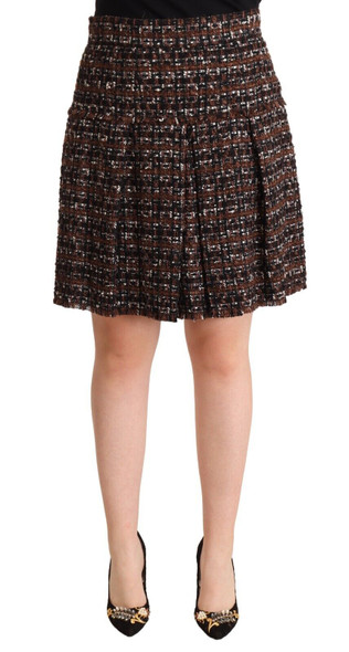 Dolce & Gabbana Brown High Waist Mini A-Line Pleated Skirt Dolce & Gabbana Brown High Waist Mini A-Line Pleated Skirt
