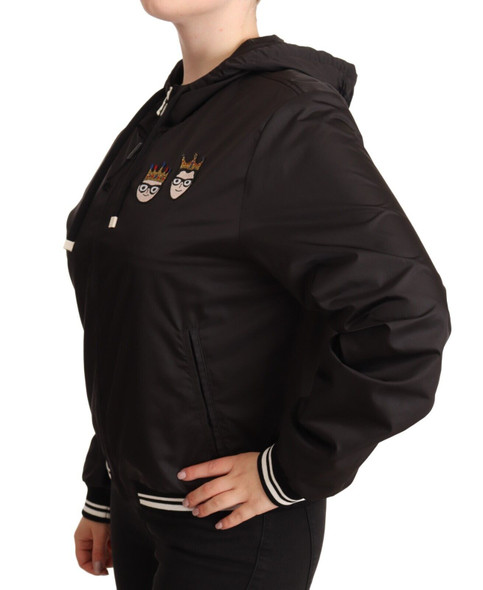 Black Polyester Hooded Bomber Full Zip Jacket Black Polyester Hooded Bomber Full Zip Jacket