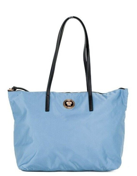 Versace Portuna Medusa Medium Cornflower Blue Nylon Leather Tote Bag Purse Versace Portuna Medusa Medium Cornflower Blue Nylon Leather Tote Bag Purse