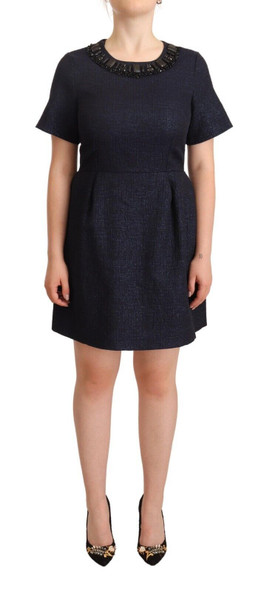 Black Embellished Short Sleeves Mini A-line Dress Black Embellished Short Sleeves Mini A-line Dress