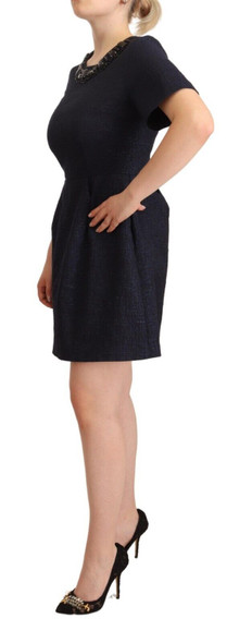 Black Embellished Short Sleeves Mini A-line Dress Black Embellished Short Sleeves Mini A-line Dress