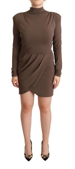 Patrizia Pepe Brown Acetate Long Sleeves Turtle Neck Sheath Dress Patrizia Pepe Brown Acetate Long Sleeves Turtle Neck Sheath Dress