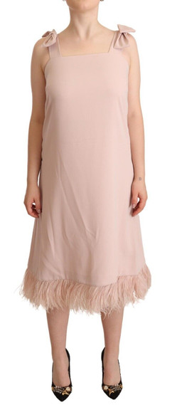 Pink Polyester Sleeveless Midi Feather Shift Dress Pink Polyester Sleeveless Midi Feather Shift Dress