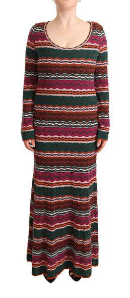 Multicolor Stripe Wool Knitted Maxi Sheath Dress Multicolor Stripe Wool Knitted Maxi Sheath Dress