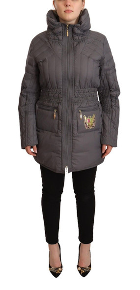 Gray Quilted Long Sleeves Logo Patch Full Zip Jacket Gray Quilted Long Sleeves Logo Patch Full Zip Jacket