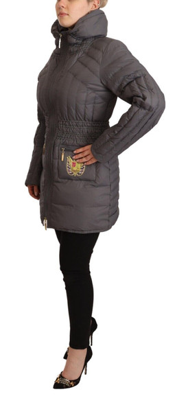 Gray Quilted Long Sleeves Logo Patch Full Zip Jacket Gray Quilted Long Sleeves Logo Patch Full Zip Jacket