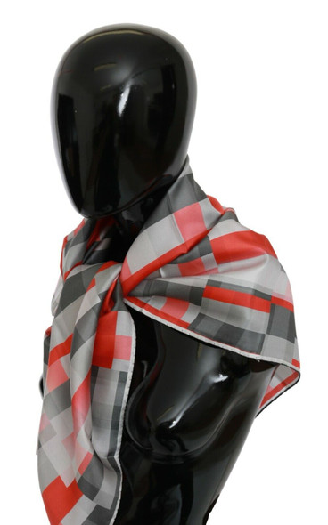Costume National Gray Red Silk Shawl Foulard Wrap Scarf Costume National Gray Red Silk Shawl Foulard Wrap Scarf