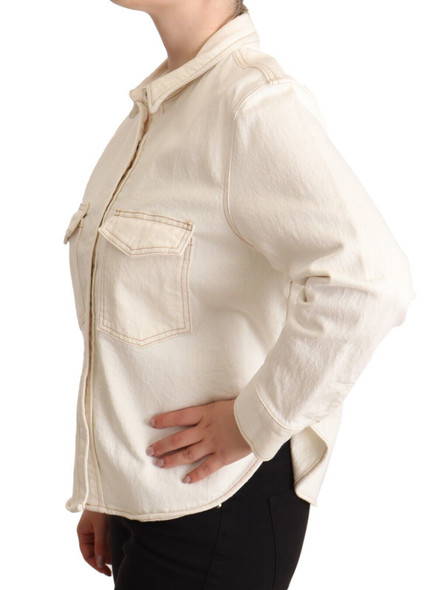 White Cotton Collared Long Sleeves Button Down Polo Top White Cotton Collared Long Sleeves Button Down Polo Top