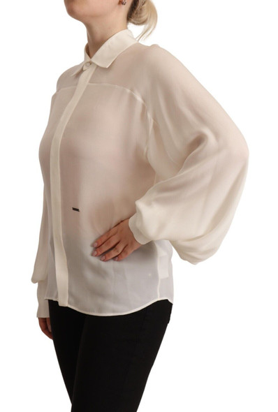 Off White Silk Long Sleeves Collared Blouse Top Off White Silk Long Sleeves Collared Blouse Top