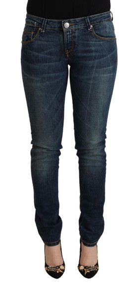 Acht Blue Washed Cotton Slim Fit Denim Low Waist Jeans Acht Blue Washed Cotton Slim Fit Denim Low Waist Jeans