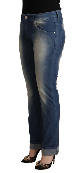 Blue Washed Mid Waist Folded Hem Skinny Jeans Blue Washed Mid Waist Folded Hem Skinny Jeans