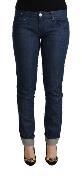 Acht Blue Cotton Low Waist Skinny Denim Folded Hem Jeans Acht Blue Cotton Low Waist Skinny Denim Folded Hem Jeans
