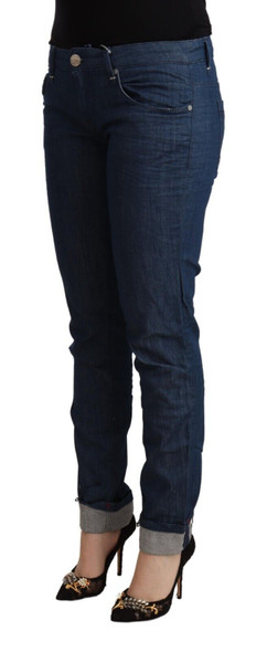 Acht Blue Cotton Low Waist Skinny Denim Folded Hem Jeans Acht Blue Cotton Low Waist Skinny Denim Folded Hem Jeans