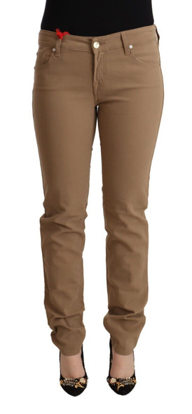 Brown Cotton Stretch Mid Waist Skinny Pants Brown Cotton Stretch Mid Waist Skinny Pants