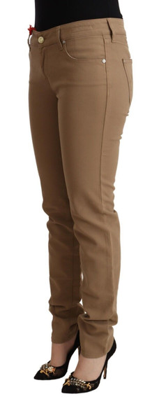 Brown Cotton Stretch Mid Waist Skinny Pants Brown Cotton Stretch Mid Waist Skinny Pants