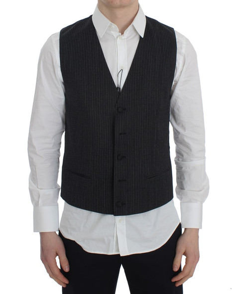 Dolce & Gabbana Gray Striped Formal Vest Dolce & Gabbana Gray Striped Formal Vest