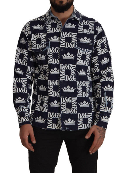 Dolce & Gabbana Blue Denim Stretch DG Crown Logo Casual Shirt Dolce & Gabbana Blue Denim Stretch DG Crown Logo Casual Shirt