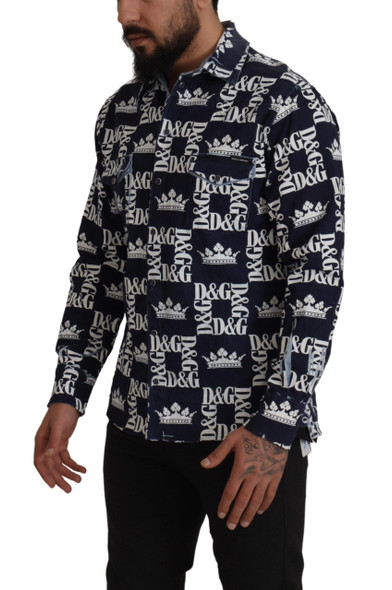 Dolce & Gabbana Blue Denim Stretch DG Crown Logo Casual Shirt Dolce & Gabbana Blue Denim Stretch DG Crown Logo Casual Shirt