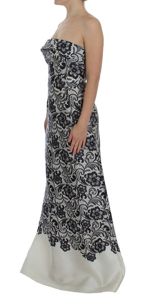 White Floral Lace Silk Corset Maxi Dress White Floral Lace Silk Corset Maxi Dress