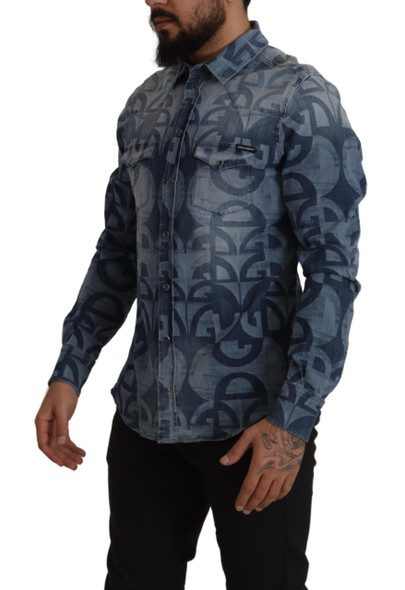 Dolce & Gabbana Blue Denim Stretch DG Logo Casual Mens Slim Shirt Dolce & Gabbana Blue Denim Stretch DG Logo Casual Mens Slim Shirt
