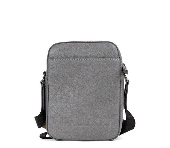 Thornton Small Grey Embossed Logo Grainy Leather Crossbody Handbag Thornton Small Grey Embossed Logo Grainy Leather Crossbody Handbag