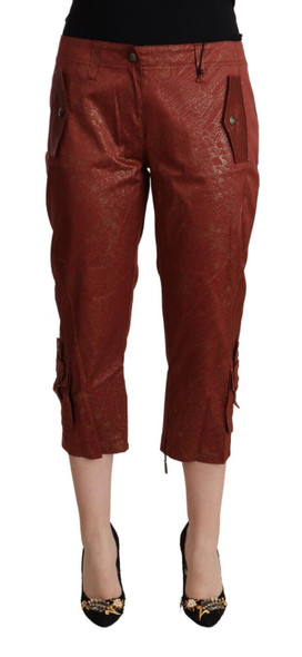 Just Cavalli Brown Lurex Mid Waist Cotton Cropped Capri Pants PAN72198 Just Cavalli Brown Lurex Mid Waist Cotton Cropped Capri Pants PAN72198