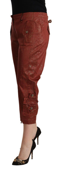 Just Cavalli Brown Lurex Mid Waist Cotton Cropped Capri Pants PAN72198 Just Cavalli Brown Lurex Mid Waist Cotton Cropped Capri Pants PAN72198