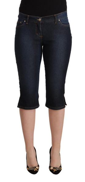 Blue Cotton Stretch Low Waist Slim Capri Denim Jeans Blue Cotton Stretch Low Waist Slim Capri Denim Jeans
