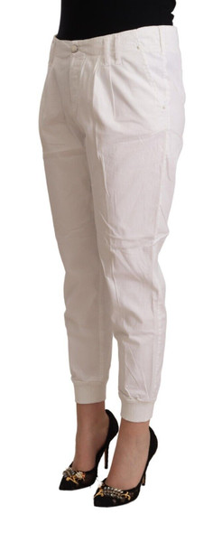Met White Cotton Mid Waist Tapered Cropped Pants Met White Cotton Mid Waist Tapered Cropped Pants