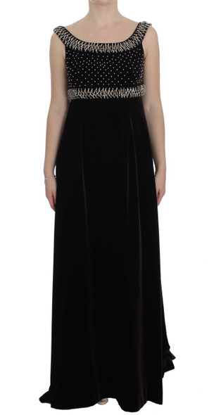 Dolce & Gabbana Brown Velvet Crystal Sheath Gown Dress Dolce & Gabbana Brown Velvet Crystal Sheath Gown Dress
