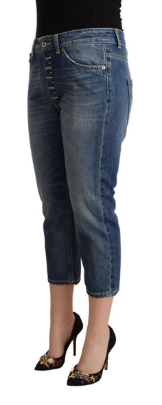 Blue Washed Mid Waist Capri Denim Jeans Blue Washed Mid Waist Capri Denim Jeans