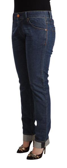 Dark Blue Cotton Slim Fit Folded Hem Denim Jeans Dark Blue Cotton Slim Fit Folded Hem Denim Jeans