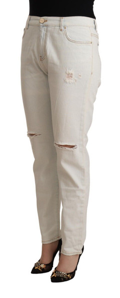 PINKO White Cotton Distressed Mid Waist Skinny Denim Jeans PINKO White Cotton Distressed Mid Waist Skinny Denim Jeans