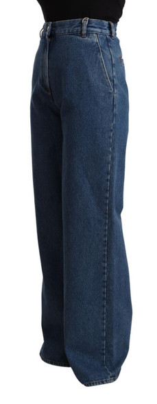 Blue Cotton High Waist Wide Leg Boot Cut Denim Jeans Blue Cotton High Waist Wide Leg Boot Cut Denim Jeans