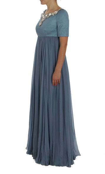 Blue Silk Crystal Sheath Gown Ball Dress Blue Silk Crystal Sheath Gown Ball Dress