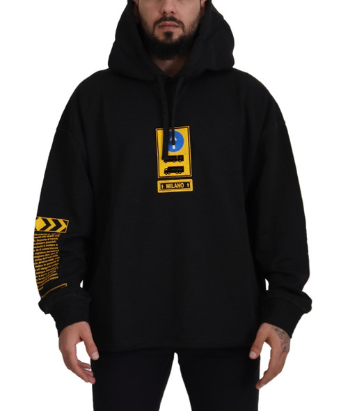 Black Cotton Hooded DG Shield Pullover Sweater Black Cotton Hooded DG Shield Pullover Sweater