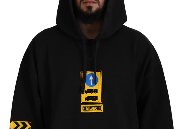 Black Cotton Hooded DG Shield Pullover Sweater Black Cotton Hooded DG Shield Pullover Sweater