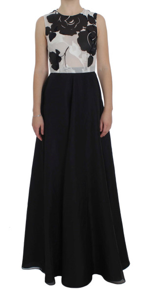 Dolce & Gabbana Black White Floral Silk Sheath Gown Dress Dolce & Gabbana Black White Floral Silk Sheath Gown Dress