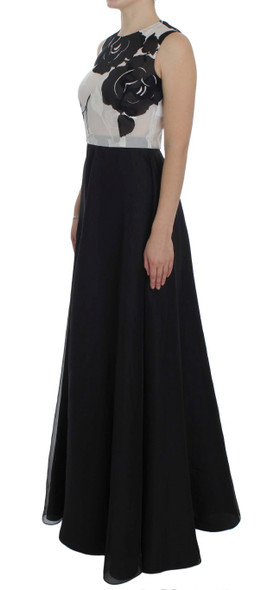 Dolce & Gabbana Black White Floral Silk Sheath Gown Dress Dolce & Gabbana Black White Floral Silk Sheath Gown Dress