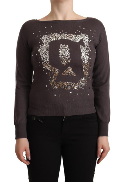 Brown Wool Sequined Long Sleeves Pullover Sweater Brown Wool Sequined Long Sleeves Pullover Sweater