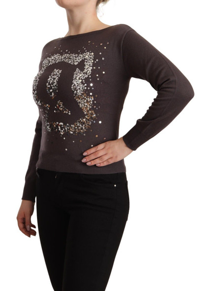 Brown Wool Sequined Long Sleeves Pullover Sweater Brown Wool Sequined Long Sleeves Pullover Sweater